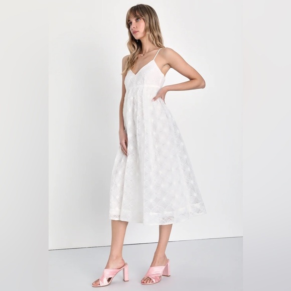 Lulus Small Radiate Elegance Ivory Floral Tulle Midi Dress - Picture 3 of 8